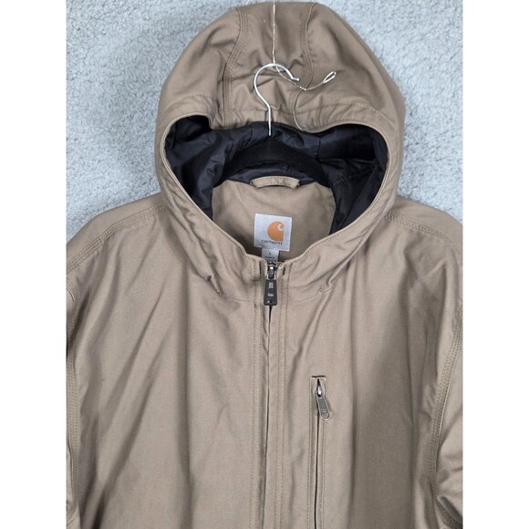 Carhartt Jacket Mens Large Brown Hooded Canvas Quick Duck Full Zip Workwear Coat - Picture 3 of 15